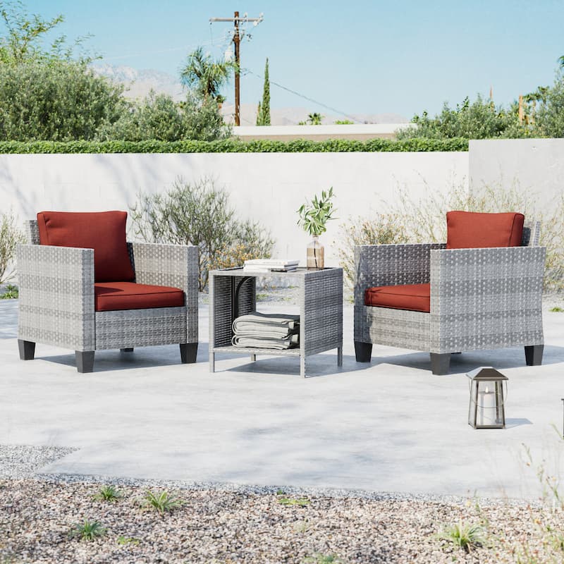 LIVOOSUN 3-Piece Patio Sofa Set Gray Rattan Outdoor Chair with Side Table