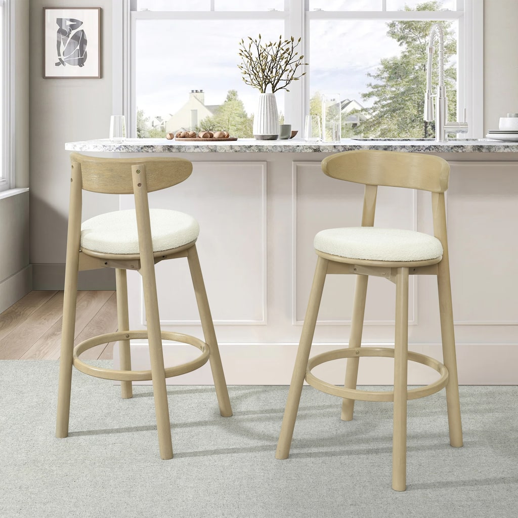 Christopher Knight Home - Ashley Contemporary Upholstered Round Cushion Bar Stools with Rubberwood Frame, Set of 2