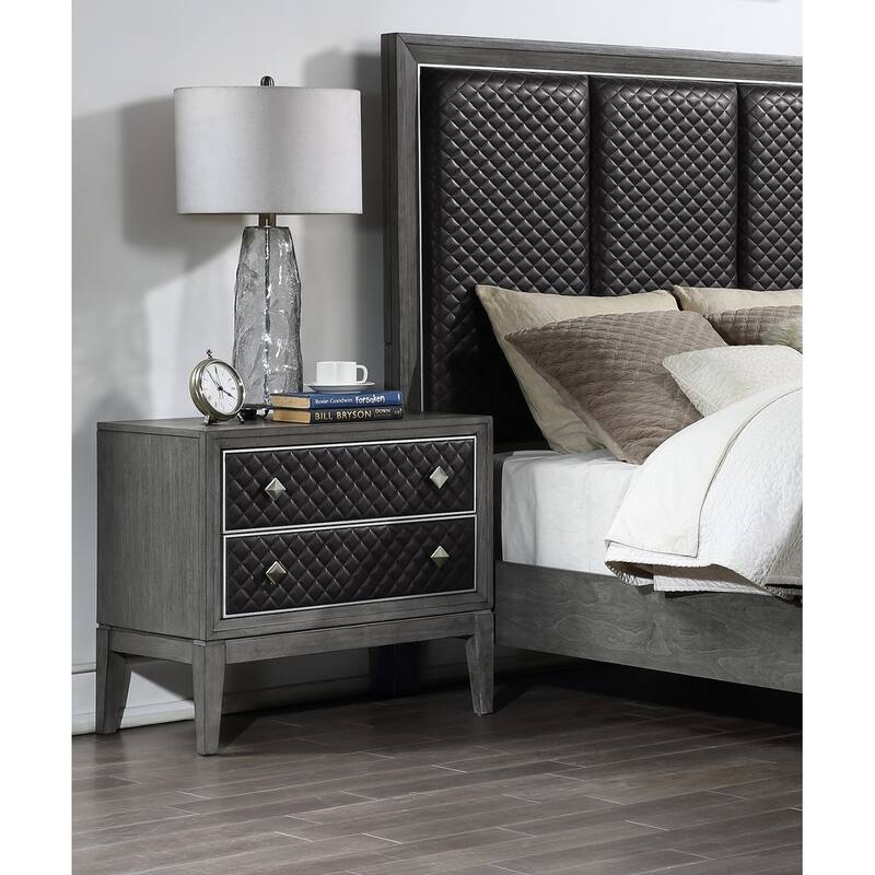 Modern Styling Nightstand, Faux Leather Upholstered Drawer Storage Cabinet, Living Room Side Table with Wooden Top - Gray