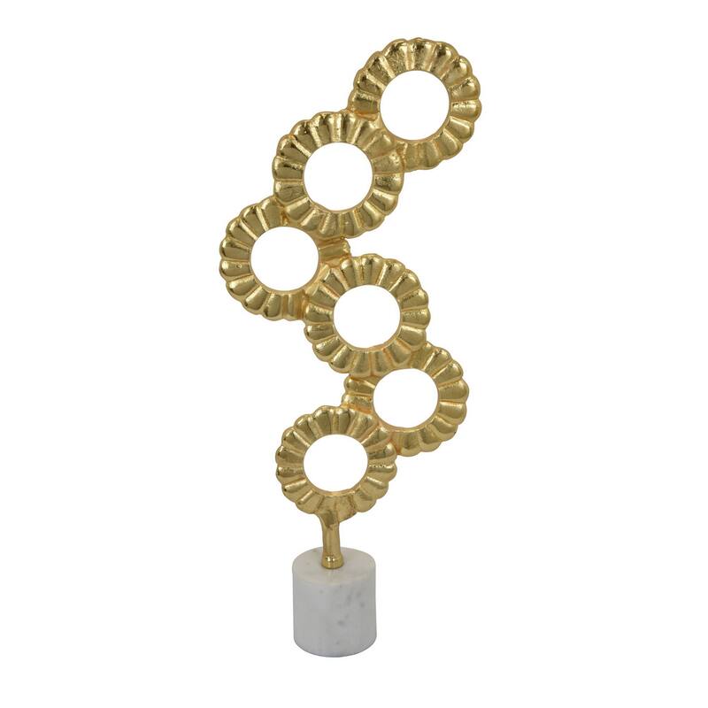 Sherry Tabletop Decor, 23 Inch Golden Metal Round Patterns, White Base