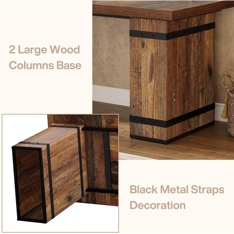 63-Inch Executive Desk, Farmhouse Home Office Desk with Heavy Duty Base