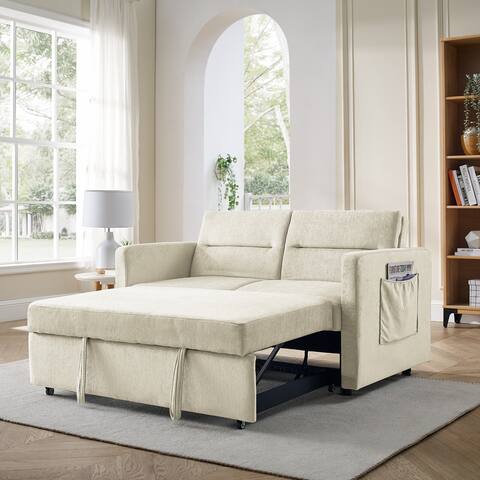 Sofa Bed with Pull-out Adjsutable Back and Two Arm Pocket - 54.5"x33"x31.5"