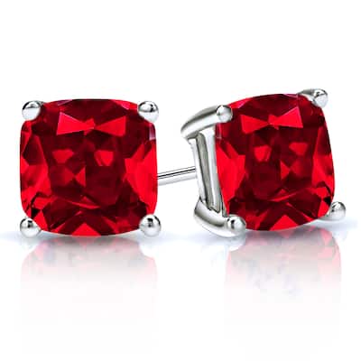 Auriya 14k Gold Lab Grown Gemstone Ruby Stud Earrings Cushion 0.25 to 5.00 ct. tw. 4-Prong Basket Push-Back
