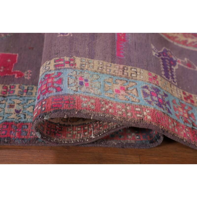 Purple Tribal Ardebil Persian Vintage Runner Rug Handmade Wool Carpet - 3'10" x 9'7"