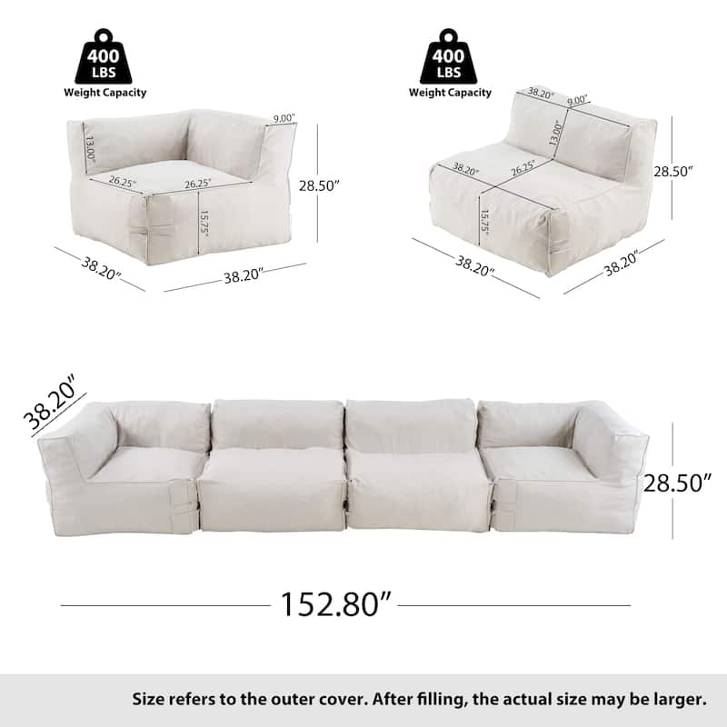 Christopher Knight Home - Nerissa Modular Outdoor/Indoor Bean Bag Sectional Sofa Set with Shredded Foam Filled