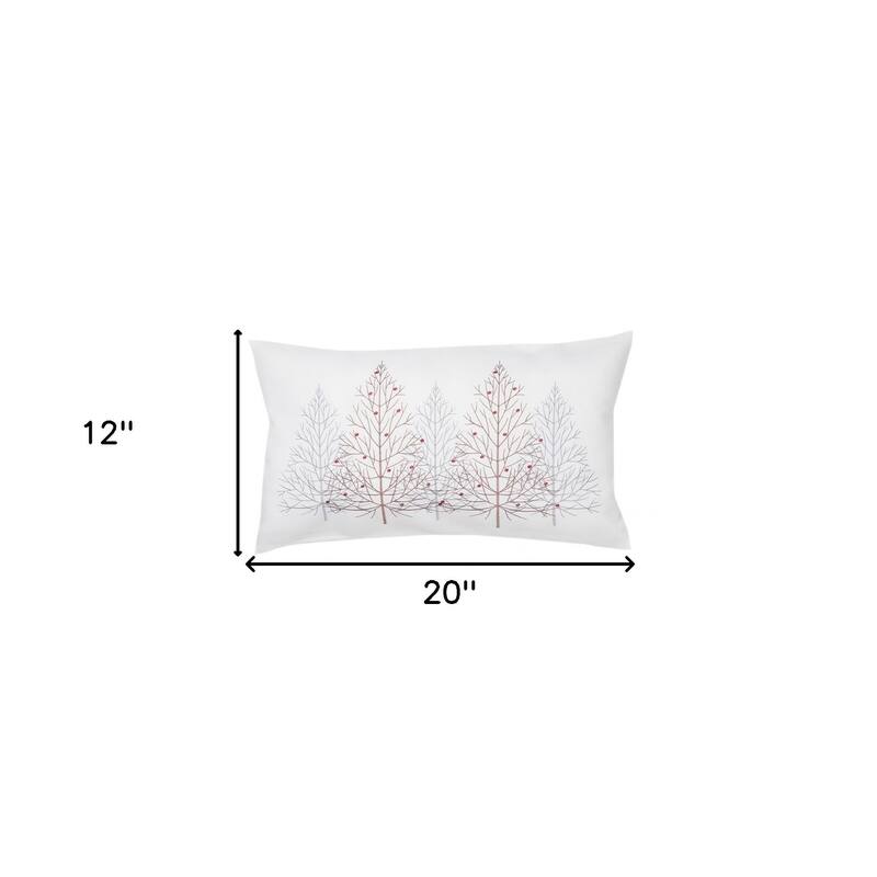 HomeRoots 12" X 20" White Forest Christmas Trees Polyester Zippered Pillow With Embroidery