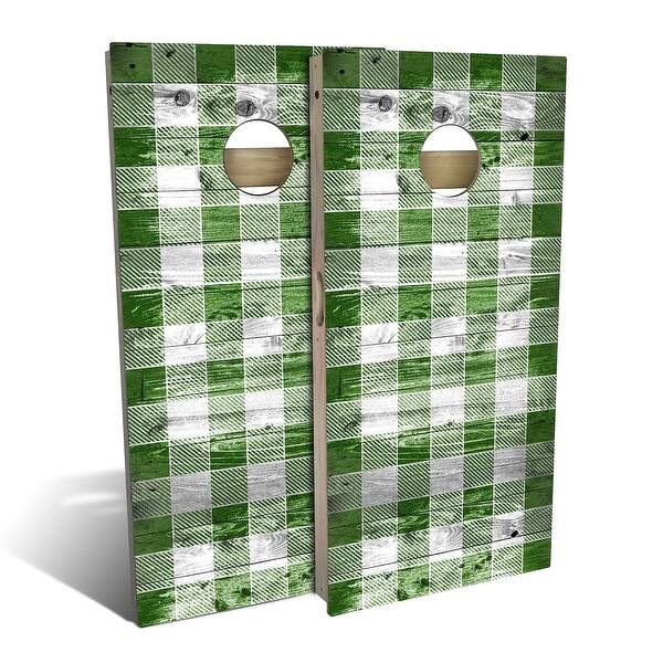 slide 2 of 8, Green Checkered Outdoor Cornhole Board Set Backyard 2x4 - Include Carrying Case