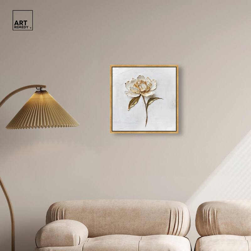 Simple Golden Peonie Canvas by Art Remedy