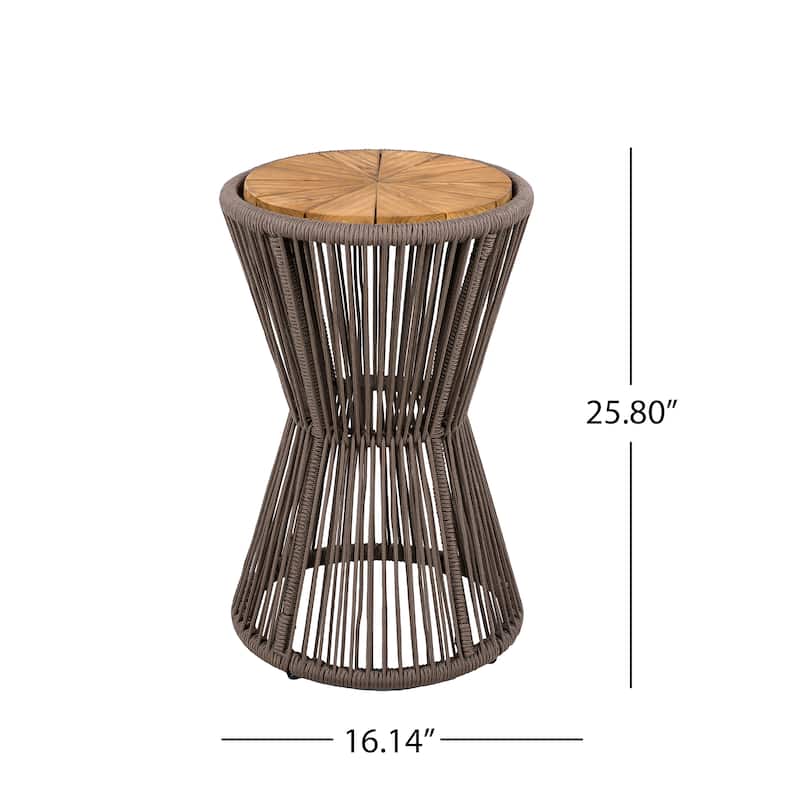 Scott Living - Nara 25.8"H Modern Outdoor Acacia Wood and Woven Rope Side Table, Tapered Cylindrical Silhouettes Design