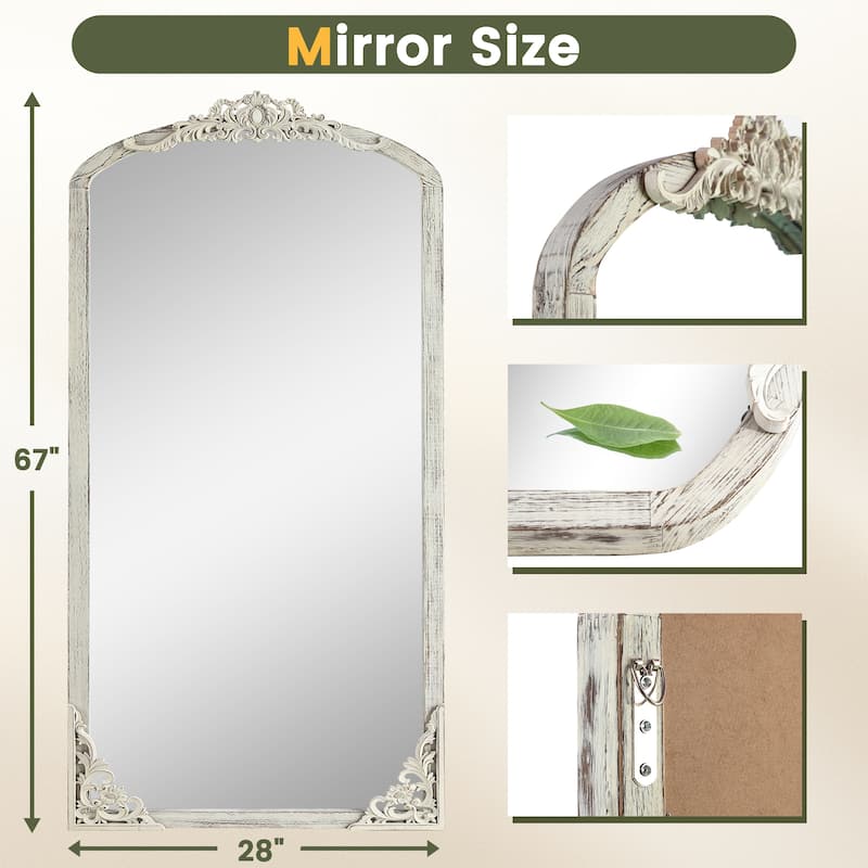 Lumioca Carved Solid Wood Arched Standing Mirror Wall Mirror