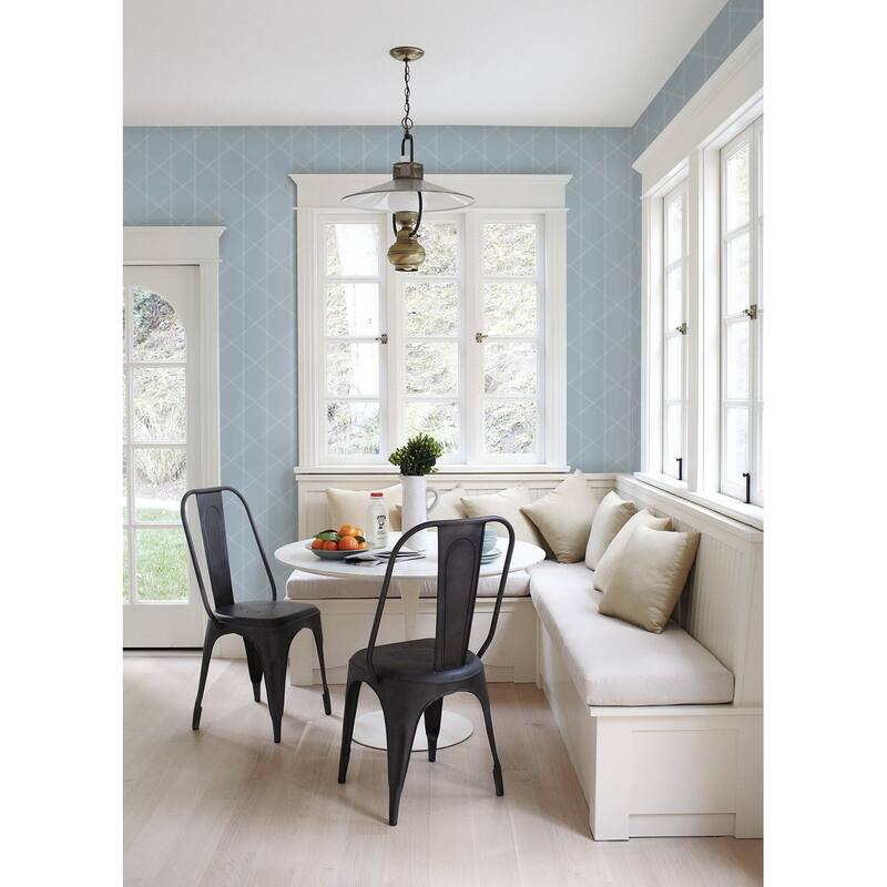 A-Street Prints Walcott Light Blue Stitched Trellis Wallpaper