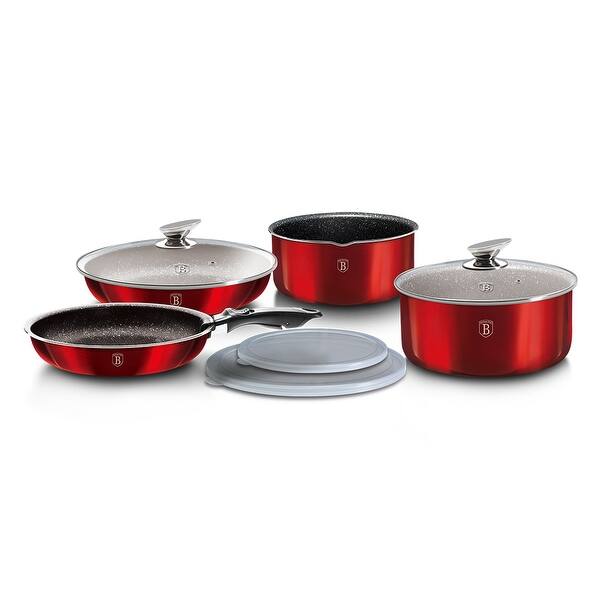 slide 1 of 5, Berlinger Haus 9-Piece Cookware Set w/ Detached Ergonomic Handle, Burgundy Collection