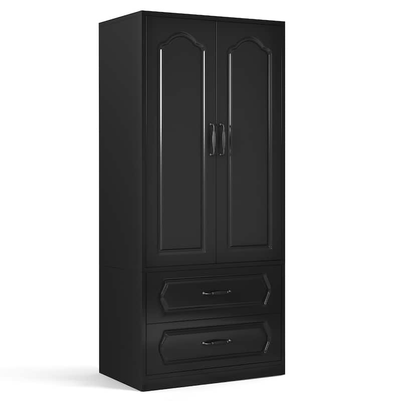 Pocassy 71" Tall Armoire with Hanging Rod Wardrobe Closet