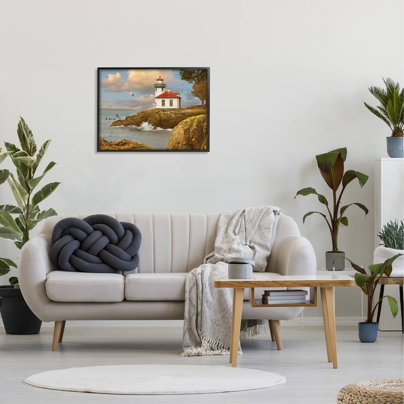 Stupell Lime Kiln Cliff Side Ocean Wave Lighthouse Framed Art, 11x14, Design By Artist Daphne Polselli