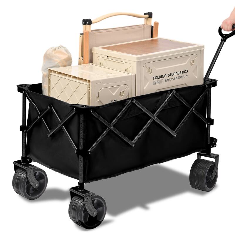 400L Collapsible Wagon, Folding Wagon Cart , Beach Wagon with Big Wheels, 450LB Heavy Duty Foldable Wagon