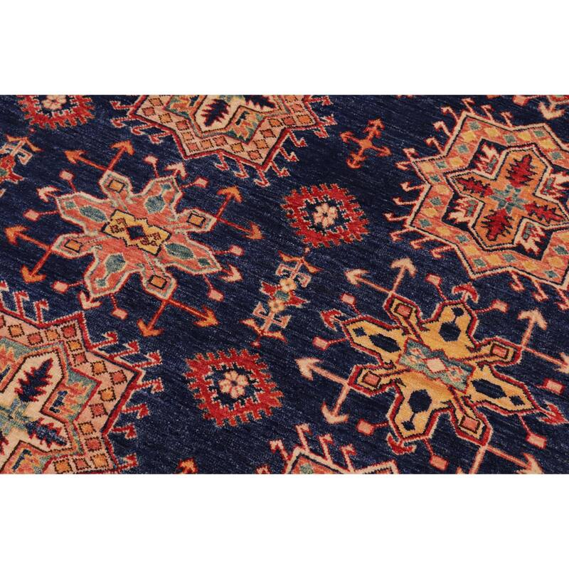 Rustic Super Kazak Skyler Blue/Beige Hand Knotted Wool Rug - 8'3'' x 9'11''
