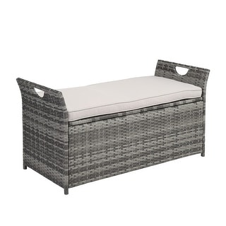 33 Gal. Patio PE Wicker Storage Bench with Cushion