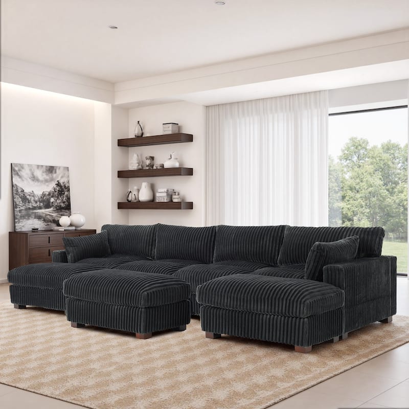 6-Piece 118.4"W Plush Oversized Modular Sectional Sofa Set - Grey - Left Facing