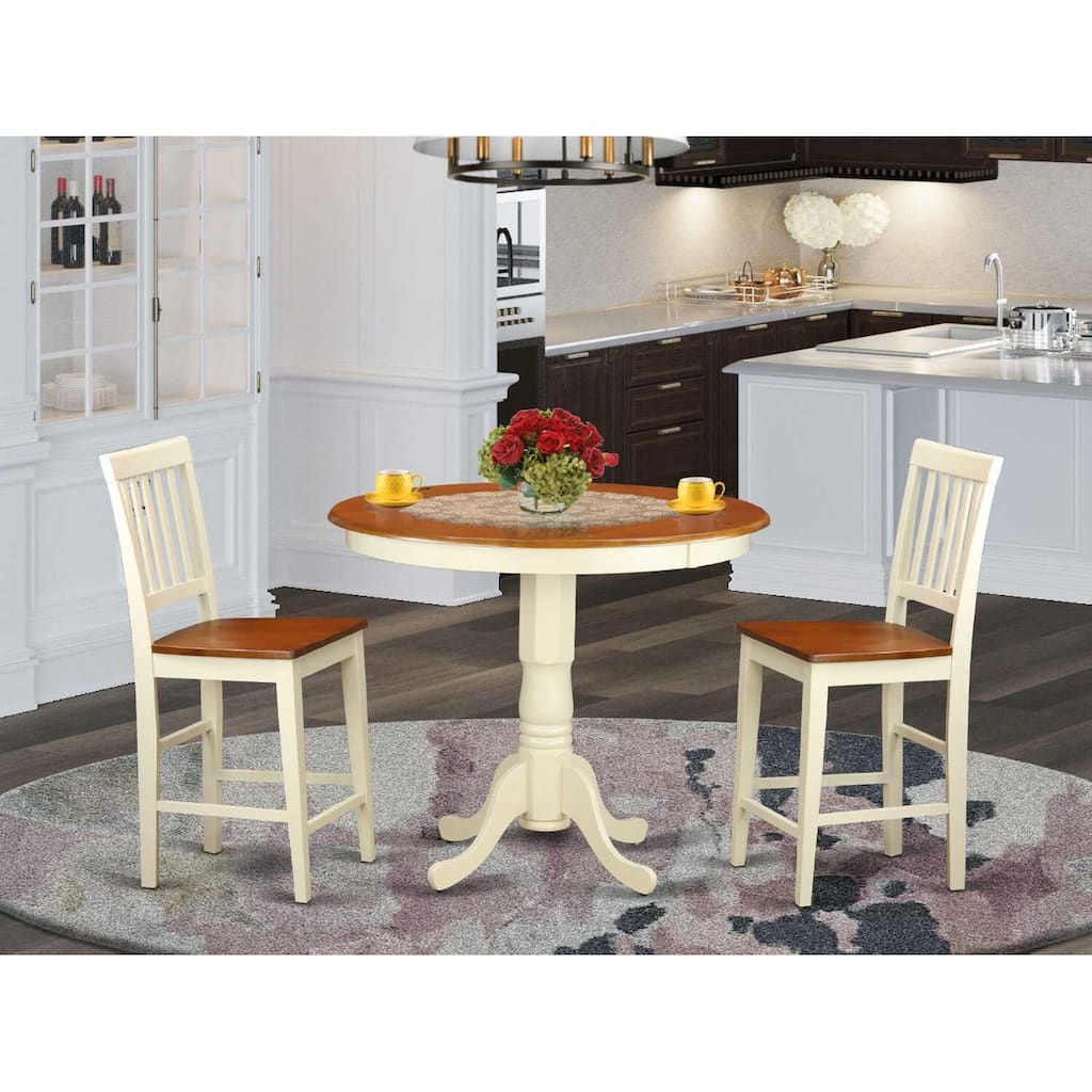 HomeStock 3-Pc Buttermilk and Cherry Solid Wood Top - Dining Room Set - Seats 4