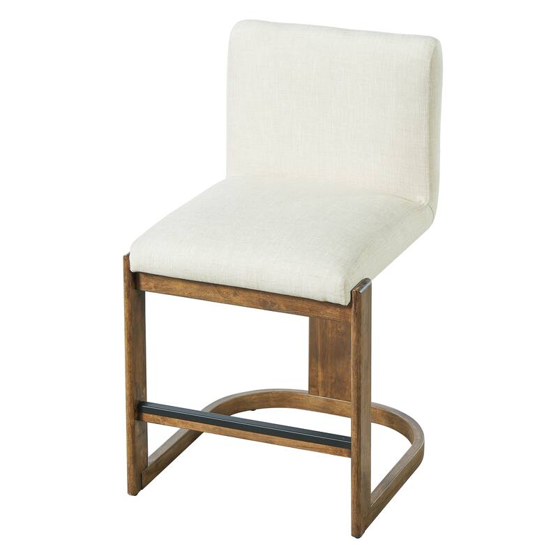 Christopher Knight Home - Modern Linen Upholstered Counter Height Bar Stools with Solid Wood Legs & Square Backrest, Set of 2