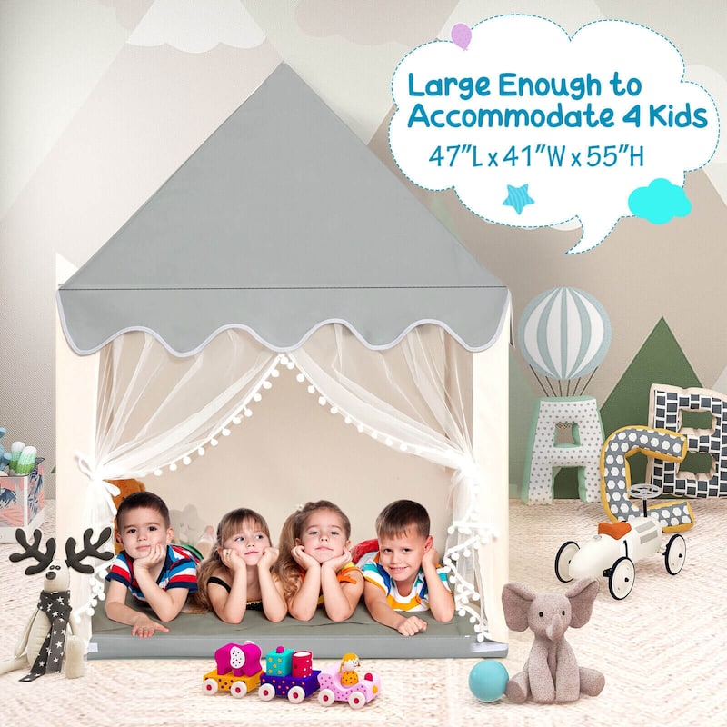 Spacious Children's Fairy Castle Play Tent with Mat for Imaginative Play - 41" x 47" x 55" (L x W x H)