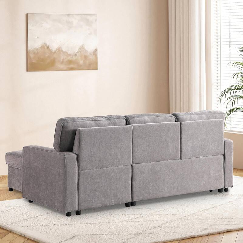 Upholstered Sleeper Sectional Sofa with Storage, USB Ports and Cup Holders, Multi-Functional Modern Sectional Sofa