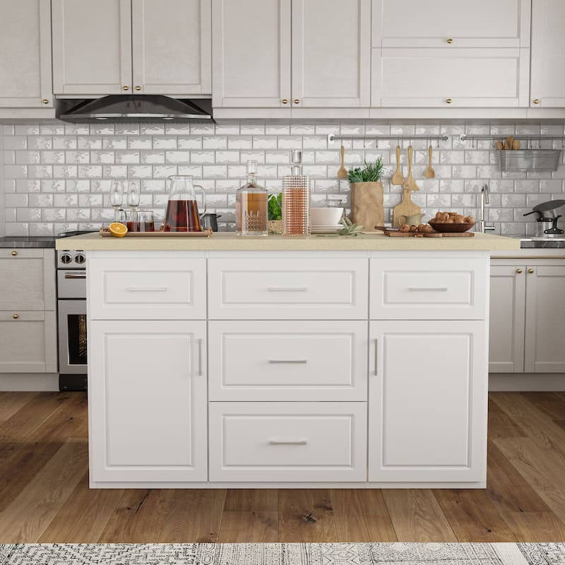 Kitchen Island with Drawers Cabinets High Gloss Stone-Like Countertop Wardrobe Storage Cabinet - 66.9"W