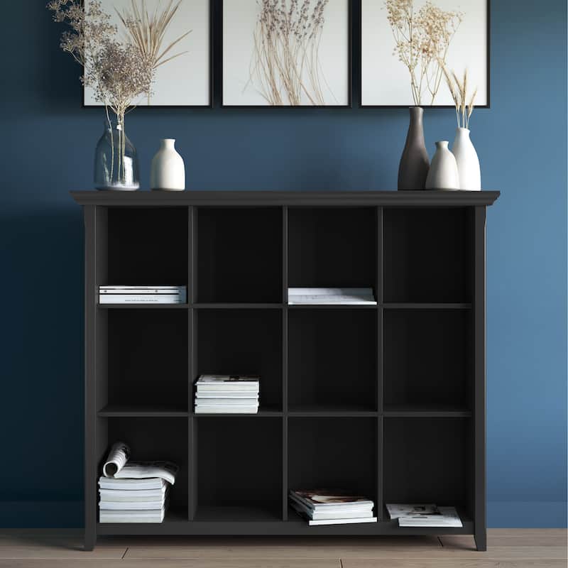 WYNDENHALL Normandy SOLID WOOD 48 inch x 57 inch Transitional 12 Cube Storage - 57"w x 15.75"d x 48"h - Black