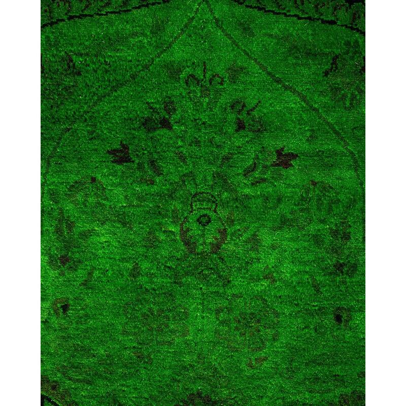 Overton Hand Knotted Wool Vintage Inspired Modern Contemporary Overdyed Green Area Rug - 8' 1" x 10' 7"
