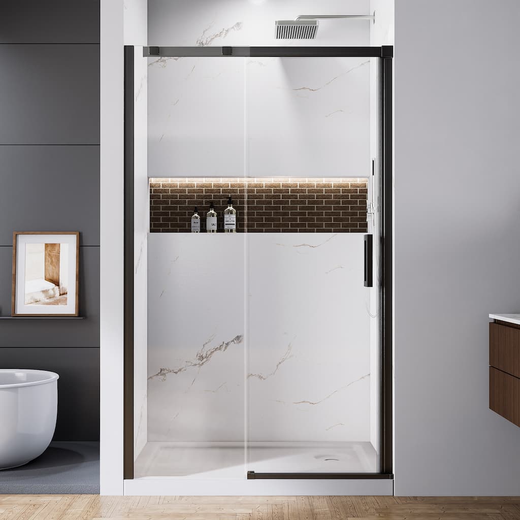 44--48" W x 74" H Shower Door, Aluminum Sliding Glass Shower Door with Premium 5/16 Inch (8mm) Thick Tempered Glass