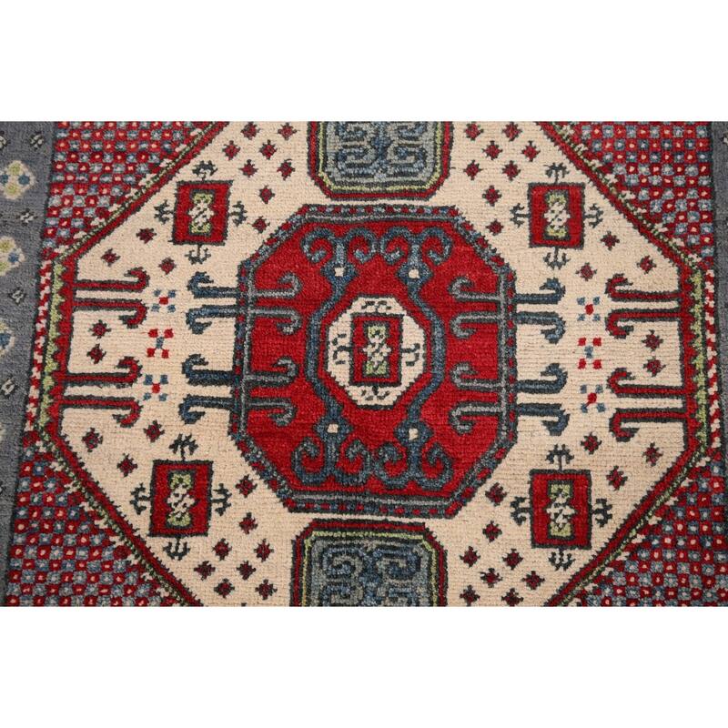 Geometric Kazak Accent Rug Hand-Knotted Wool Carpet - 3'4" x 4'10"