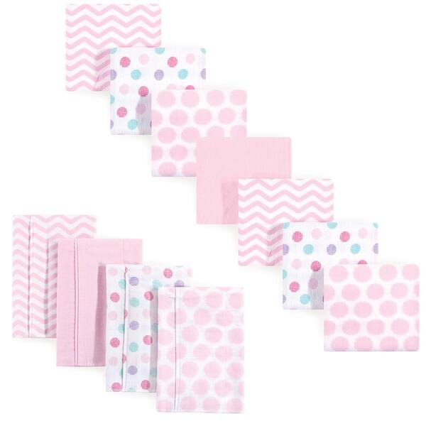 slide 1 of 1, Luvable Friends Infant Girl Cotton Flannel Burp Cloths and Receiving Blankets, 11-Piece, Pink Chevron, One Size