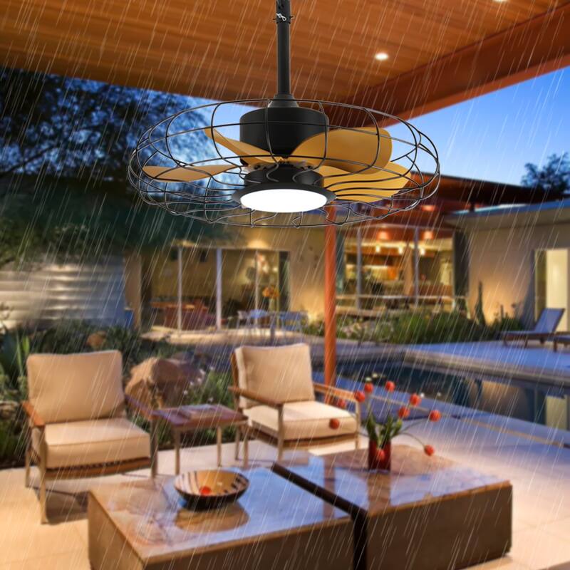23 in Outdoor Ceiling Fan with Lights,IP65 Waterproof Fan - Black