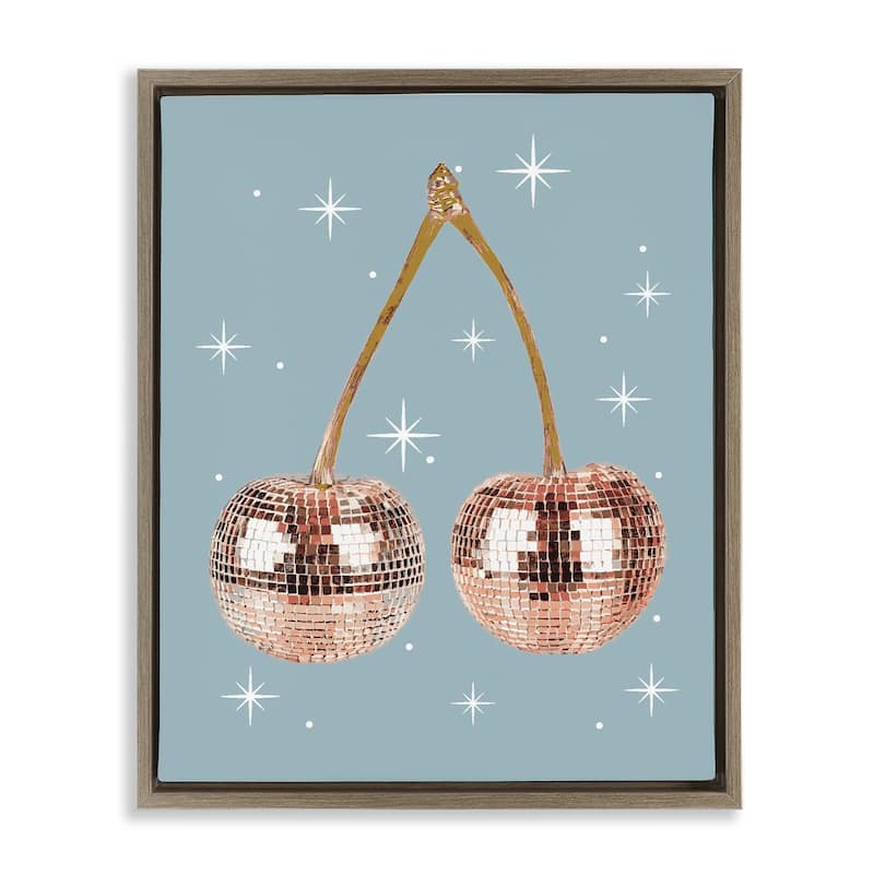 Stupell Luminous Glam Cherries Framed Floater Canvas Wall Art Design By Lil' Rue - 17 x 21 - Brown