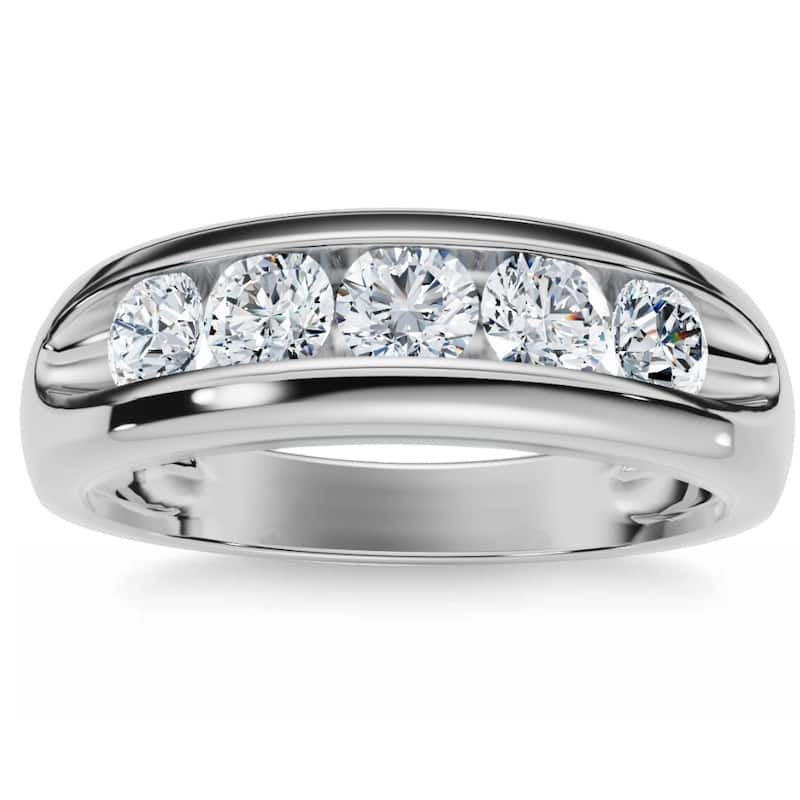 3/4Ct Men's Diamond 5-Stone Wedding Ring Channel Set Gold Lab Grown