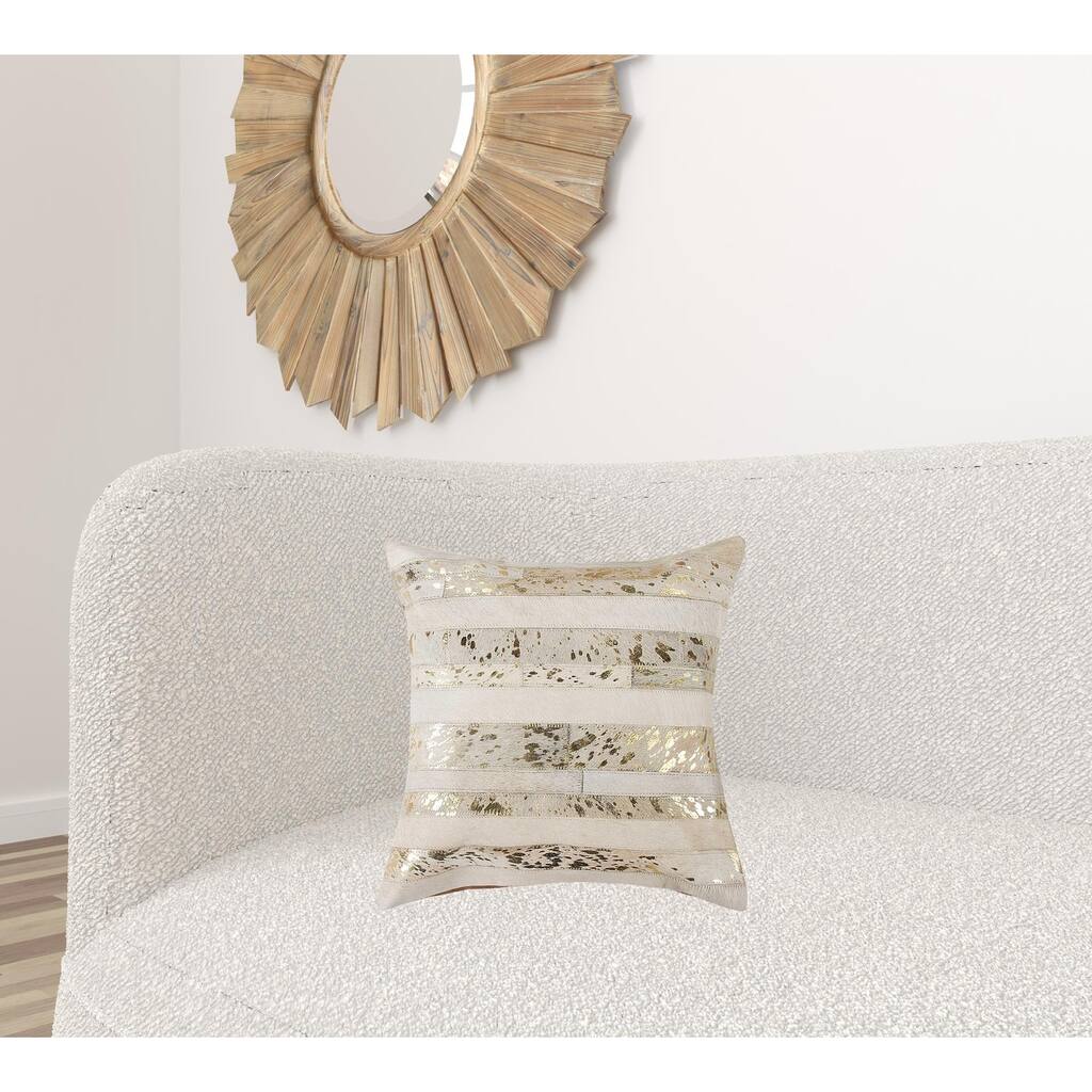 HomeRoots 18" Beige Cowhide Throw Pillow