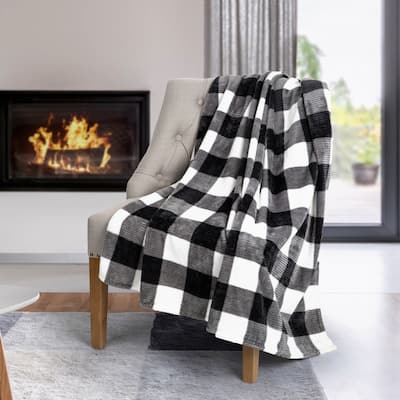 Throw Flannel Printed Ribbed White Plaid