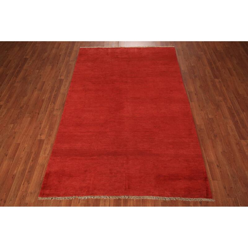 Modern Gabbeh Oriental Area Rug Handmade Red Wool Carpet - 5'2" x 7'9"