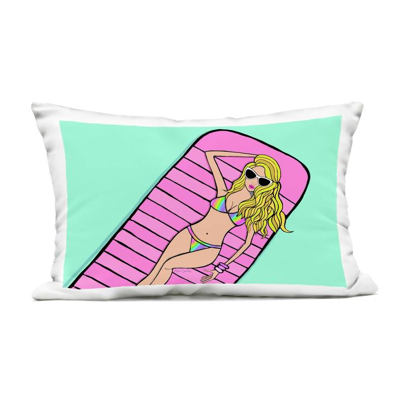 Stupell Trendy Girl on Pool Float Printed Outdoor Throw Pillow Design by Katie Conley - Accent - Polyester - Pink - Single