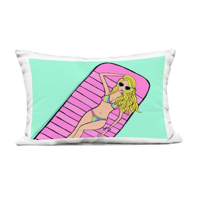 Stupell Trendy Girl on Pool Float Printed Outdoor Throw Pillow Design by Katie Conley