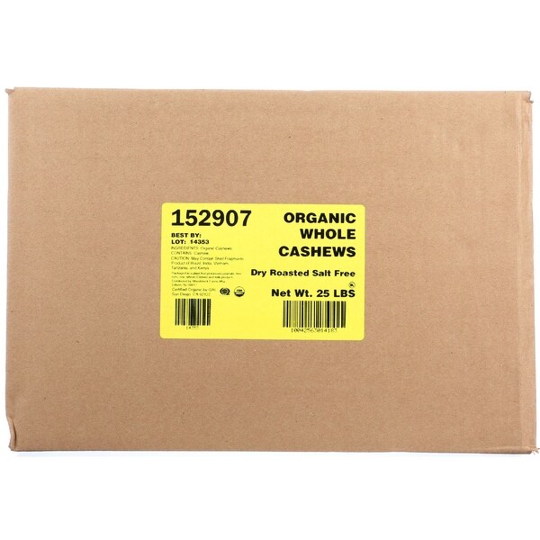 Bulk Nuts Cashews - Organic - Whole - Fancy - Roasted - No Salt - 25 lbs