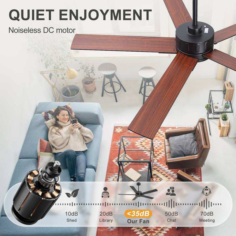56-Inch Matte Black Ceiling Fan with Remote Control,DC Motor, 6-Speed Reversible Indoor Ceiling Fan with Dual-Finish Blades