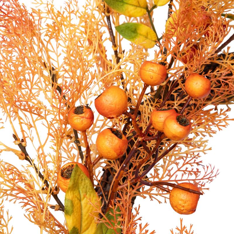 Yellow Orange Berry Leaves Fall Harvest Artificial Wreath 24-Inch