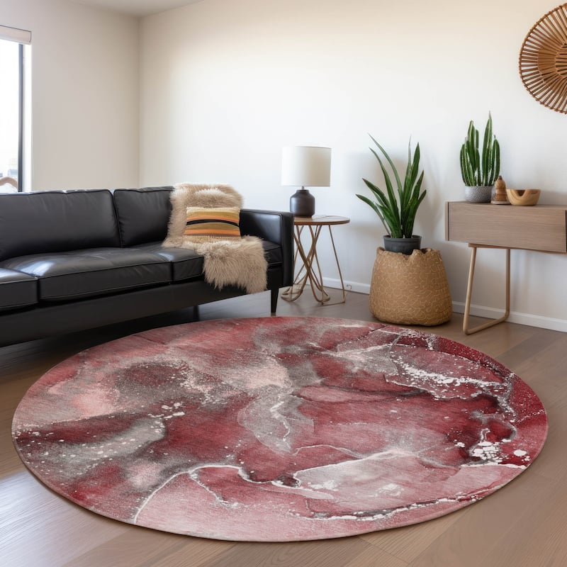 Premium Washable Super Soft Abstract Contemporary Mayfield Rug - Merlot - 8' x 8' - Round
