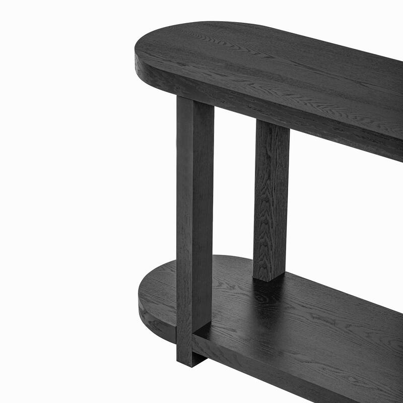 63" MDF Console Table with Oval Top and Ash Wood Veneer for Living Room