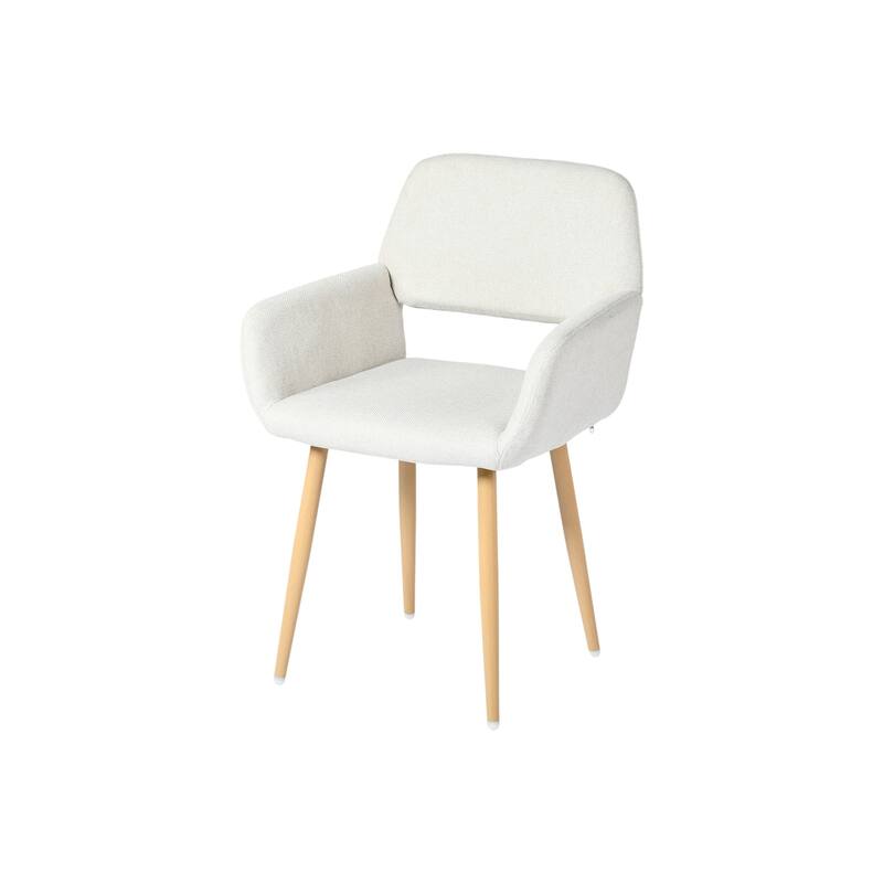 HomeRoots Set of Two Beige and Oak Fabric and Steel Dining Arm Chairs - 16.50 in. x 31.90 in. x 15.70 in.