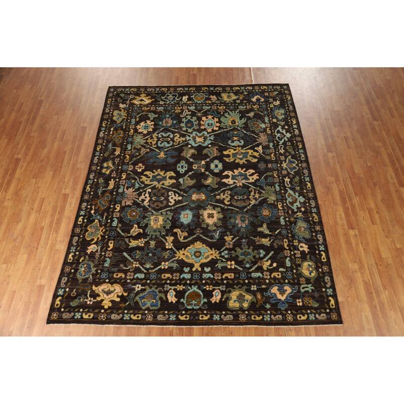 Hand Knotted Oriental 100% Wool Carpet Transitional All-Over Brown Oushak Area Rug - 10' 0'' X 8' 1''