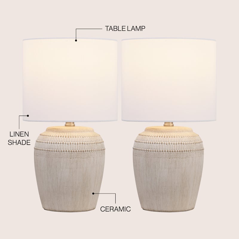 Hugo 16.75" Traditional Rustic Reeded Ceramic Vase LED Table Lamp (Set of 2)