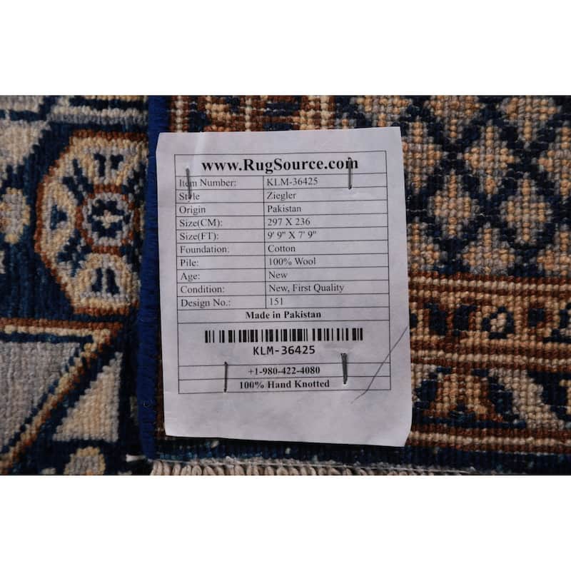 Vegetable Dye Ziegler Oriental Rug Handmade Wool Carpet - 7'9"x 9'9"