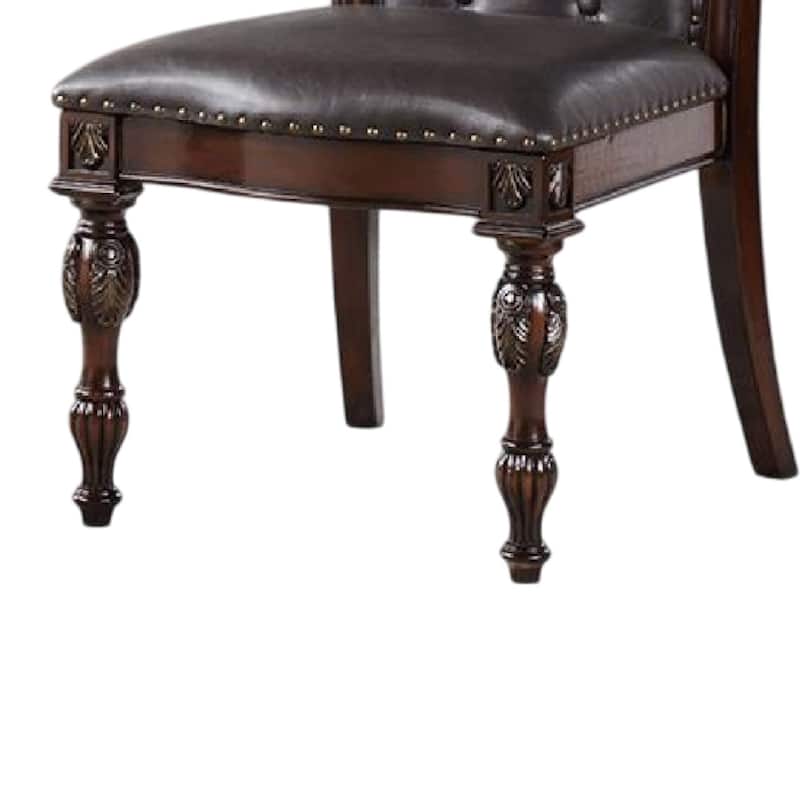 Eva Side Dining Chair Set of 2, Rivet Trim, Brown Tufted Faux Leather